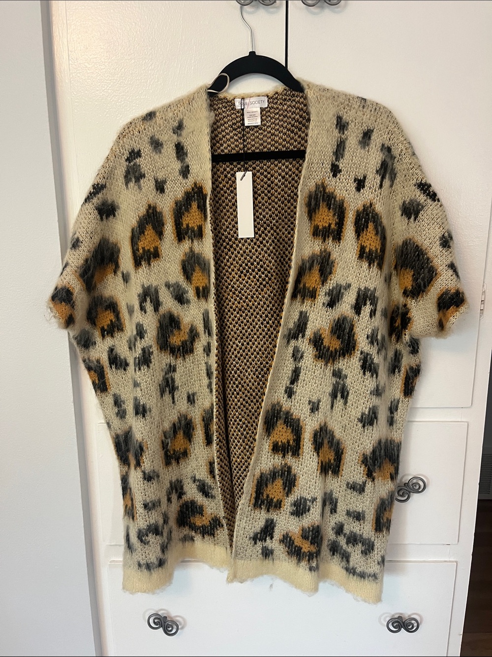 NWT Sole Society Women’s Cream Leopard Open-Front Short-Sleeve Cardigan Size OS